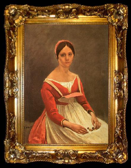 framed   Jean Baptiste Camille  Corot Portrait of Mme Legois, ta009-2